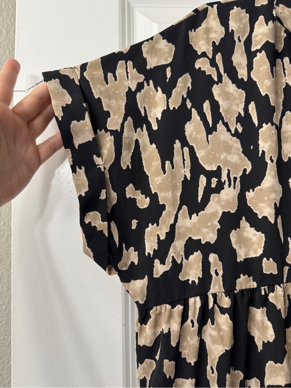Umgee Black and Beige Tiered Casual Shirt Dress - Picture 3 of 5